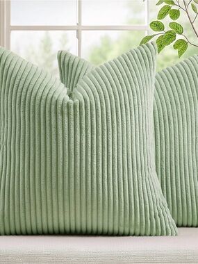 Soft Ribbed Throw Pillow Cover in Sage Green